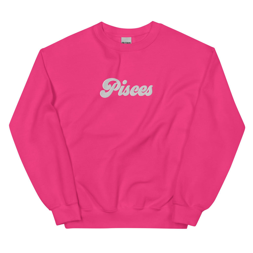 Pisces Zodiac Embroidered Sweatshirt - Heliconia Color - https://ascensionemporium.net
