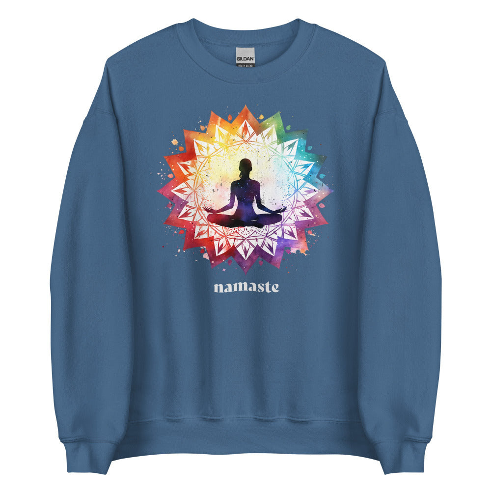 Namaste Yoga Meditation Sweatshirt - Lotus Chakra Mandala - Indigo Blue Color - https://ascensionemporium.net