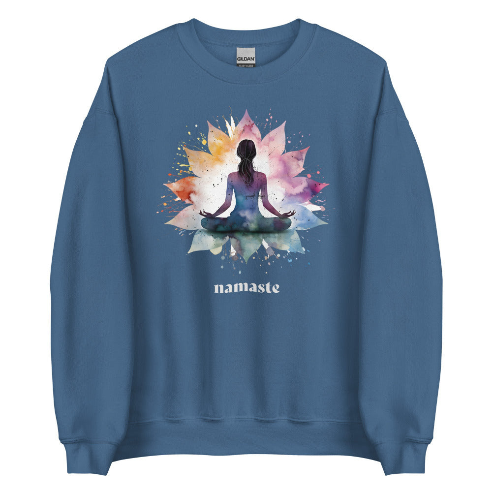 Namaste Yoga Meditation Sweatshirt - Lotus Flower Mandala - Indigo Blue Color - https://ascensionemporium.net