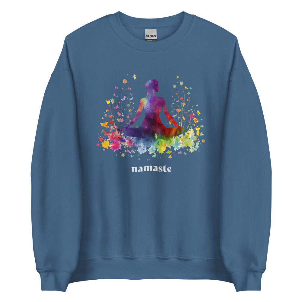 Namaste Yoga Meditation Sweatshirt - Rainbow Garden - Indigo Blue Color - https://ascensionemporium.net