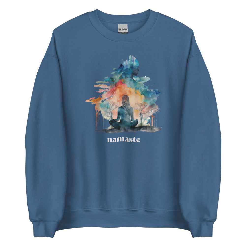 Namaste Yoga Meditation Sweatshirt - Watercolor Clouds - Indigo Blue Color - https://ascensionemporium.net