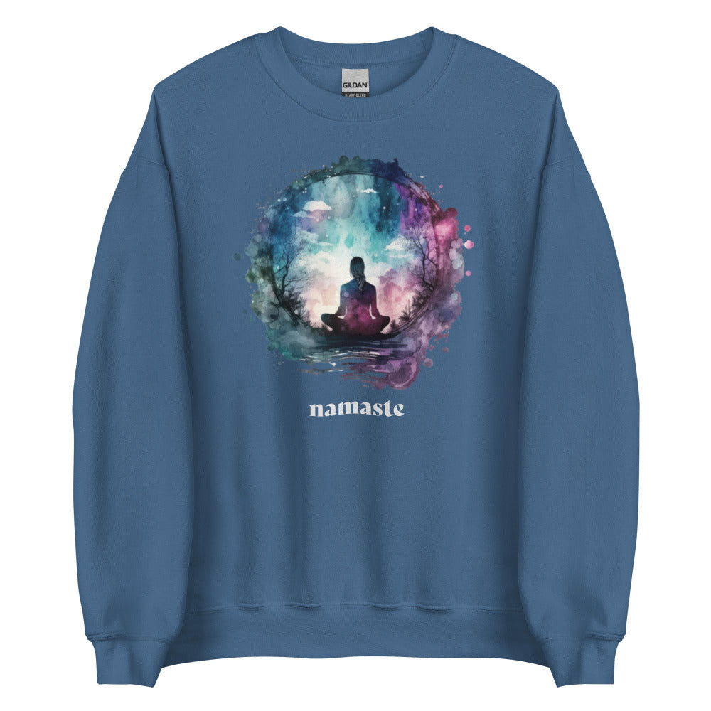 Namaste Yoga Meditation Sweatshirt - Watercolor Sphere - Indigo Blue Color - https://ascensionemporium.net