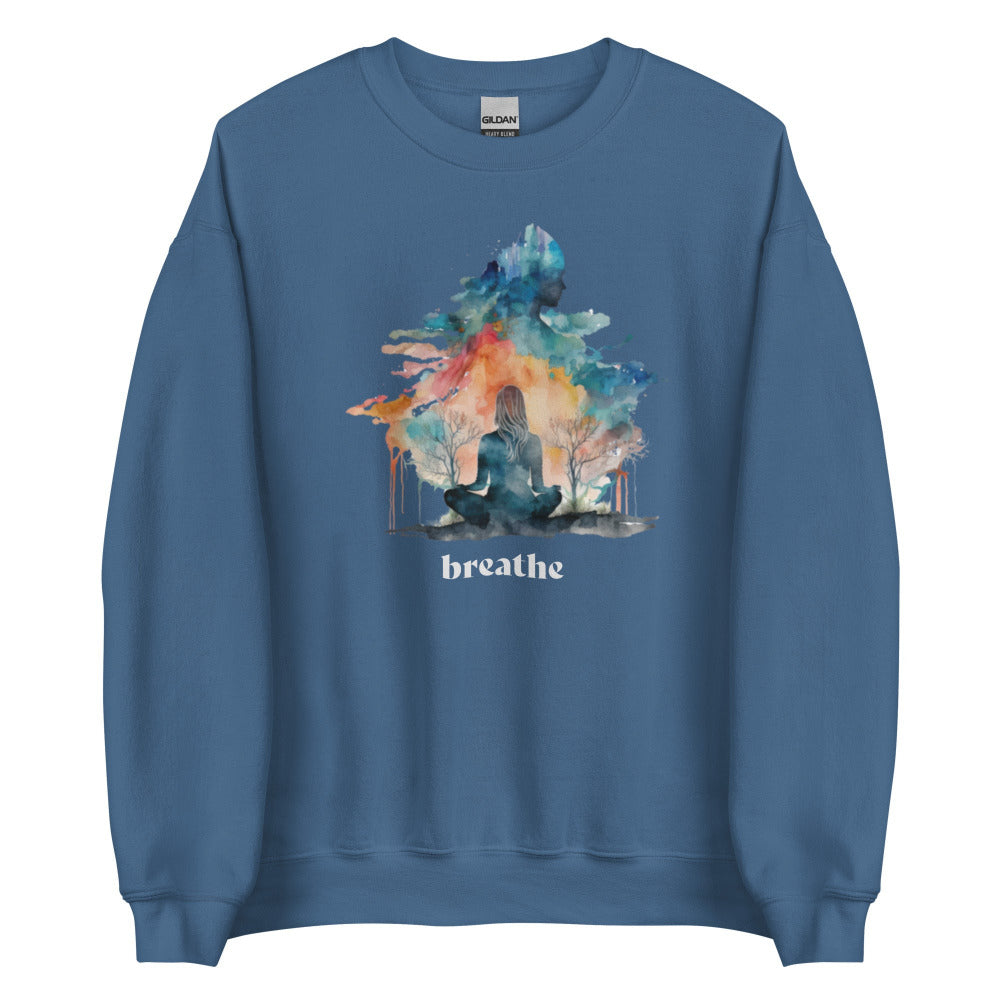 Breathe Watercolor Clouds Sweatshirt - Indigo Blue Color - https://ascensionemporium.net