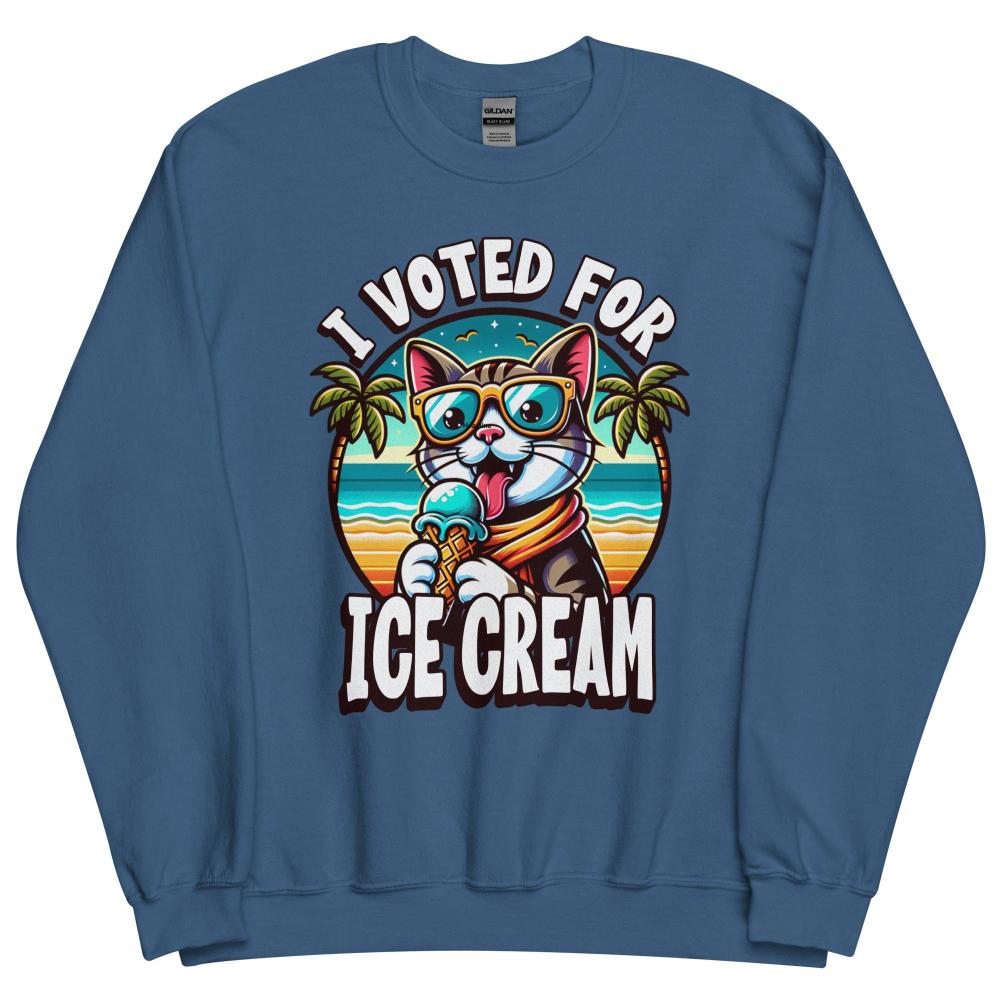 I Voted For Ice Cream Cat Sweatshirt - Indigo Bluei Color - https://ascensionemporium.net