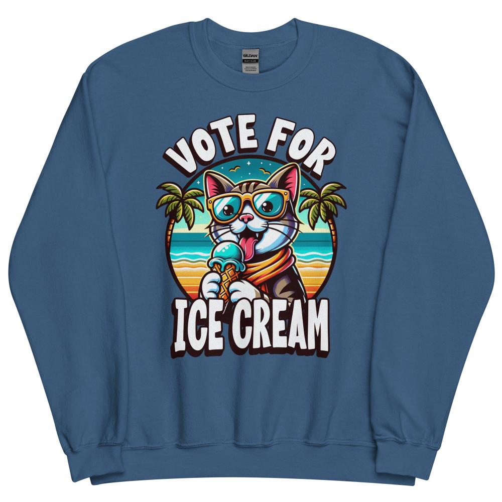 Vote For Ice Cream Cat Sweatshirt - Indigo Blue Color - https://ascensionemporium.net