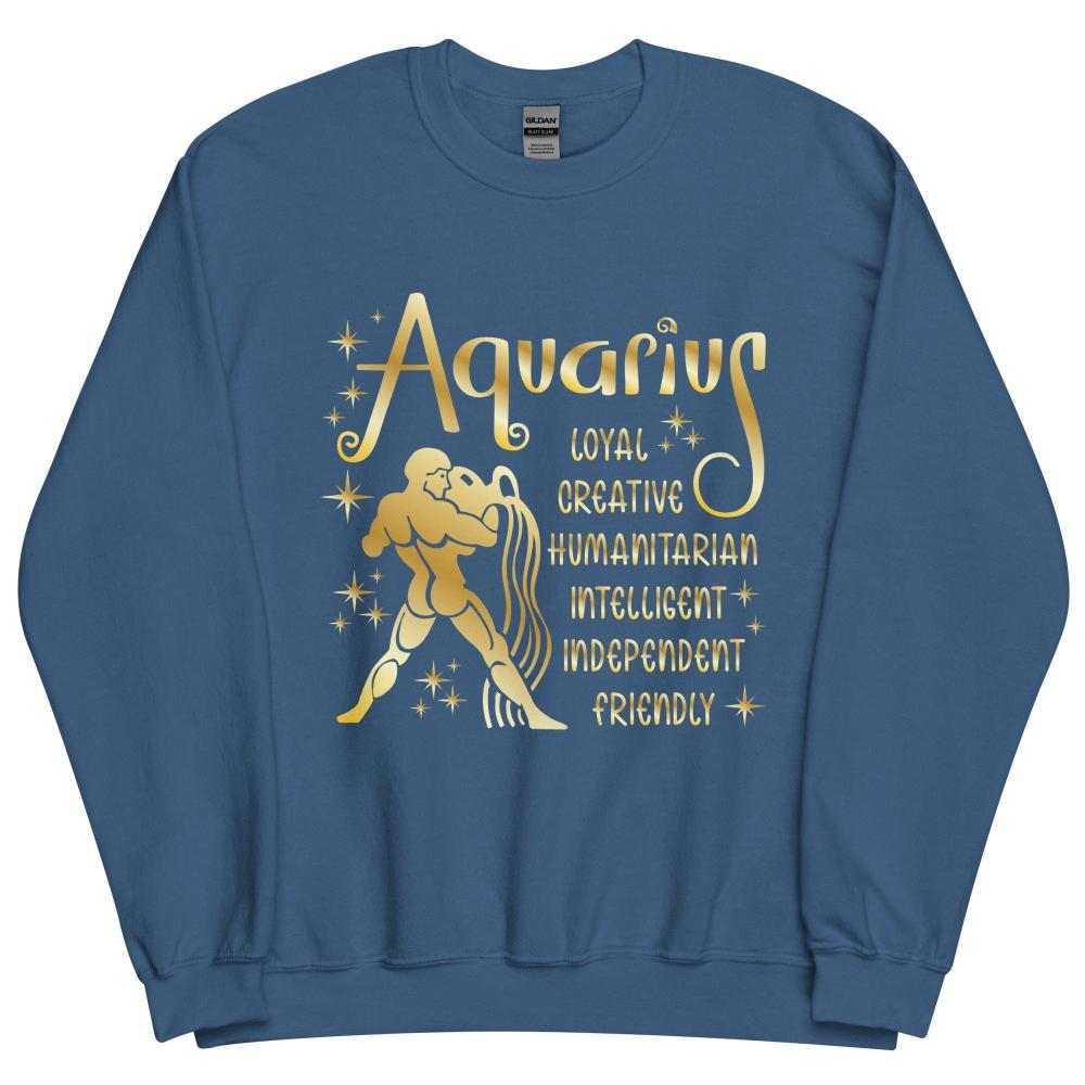 Aquarius Zodiac Positive Traits Sweatshirt - Indigo Blue Color - https://ascensionemporium.net