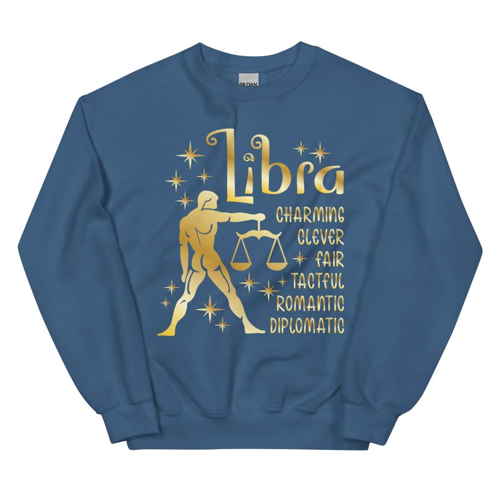 Libra Zodiac Positive Traits Sweatshirt - Indigo Blue Color - https://ascensionemporium.net