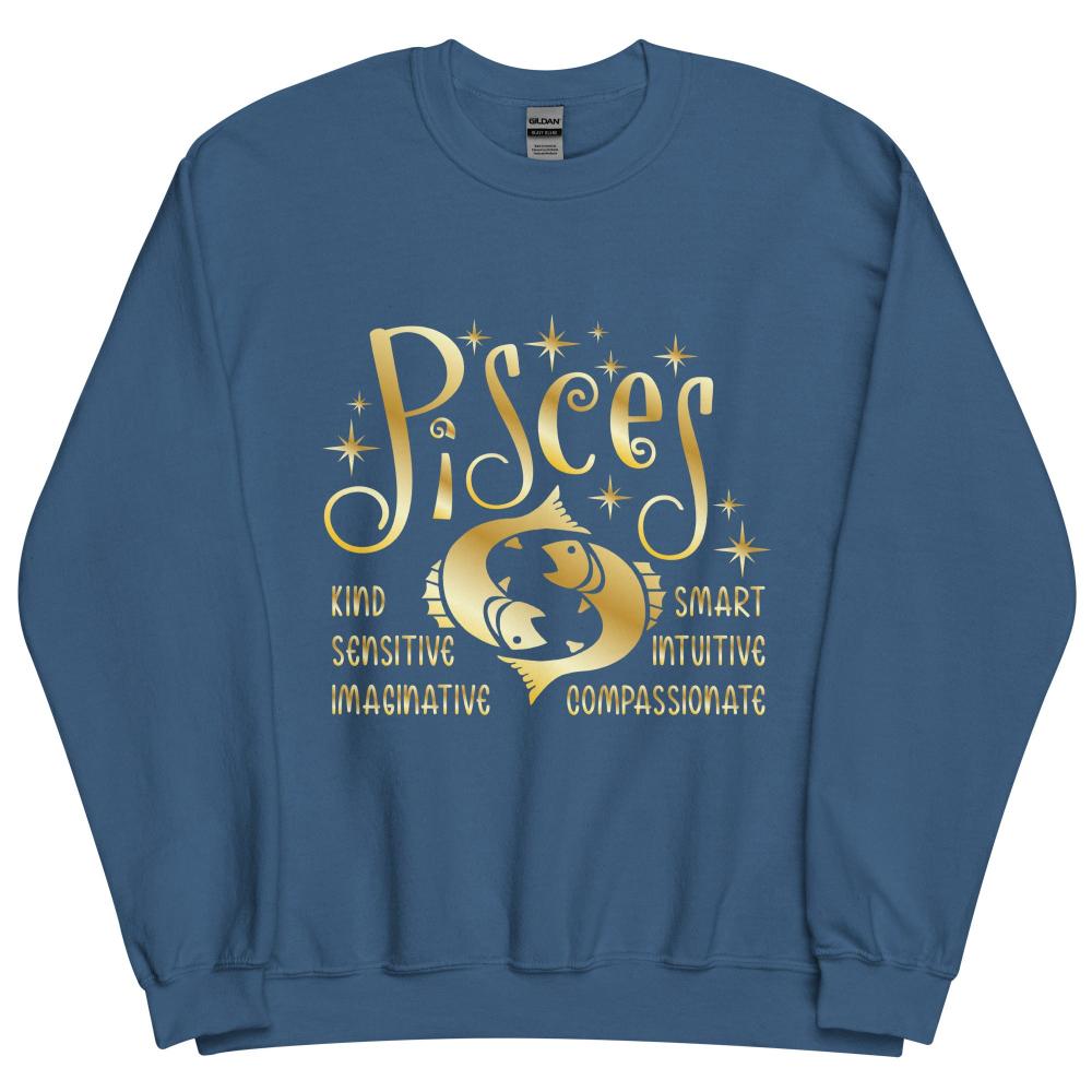 Pisces Zodiac Positive Traits Sweatshirt - Indigo Blue Color - https://ascensionemporium.net