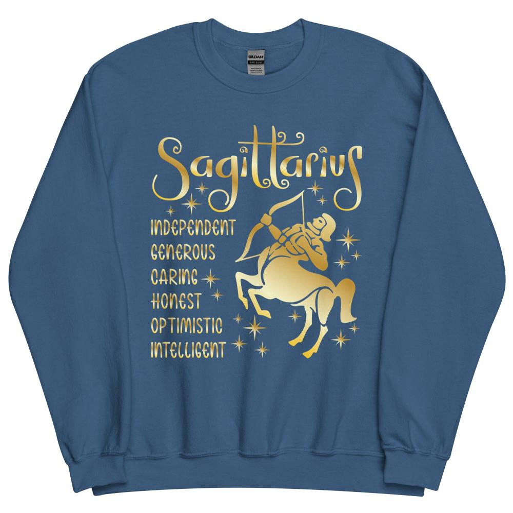 Sagittarius Zodiac Positive Traits Sweatshirt - Indigo Blue Color - https://ascensionemporium.net