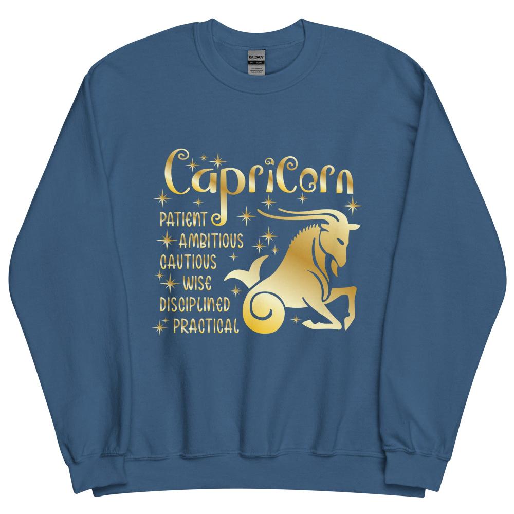 Capricorn Zodiac Positive Traits Sweatshirt - Indigo Blue Color - https://ascensionemporium.net