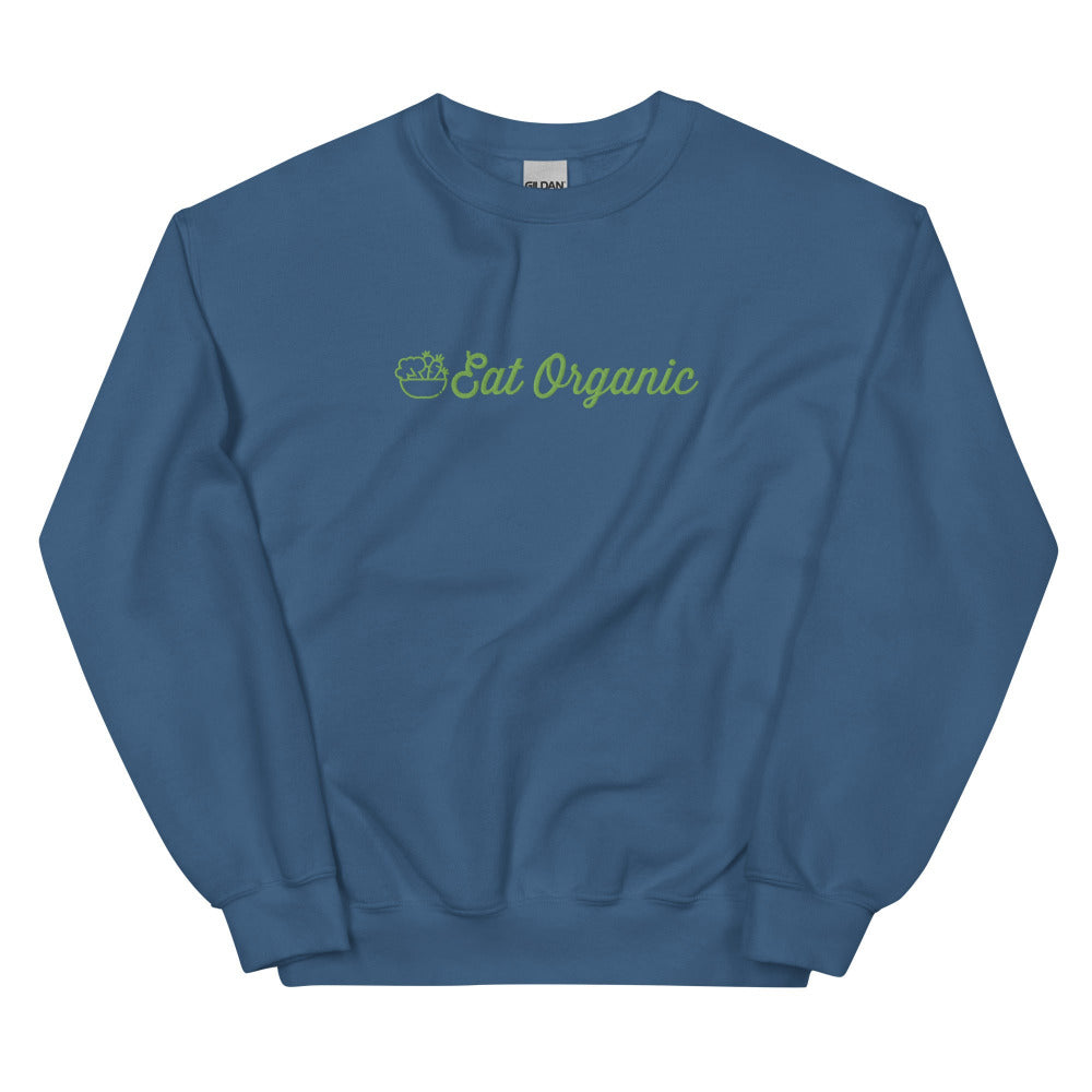 Eat Organic Embroidered Sweatshirt - Indigo Blue Color - https://ascensionemporium.net 