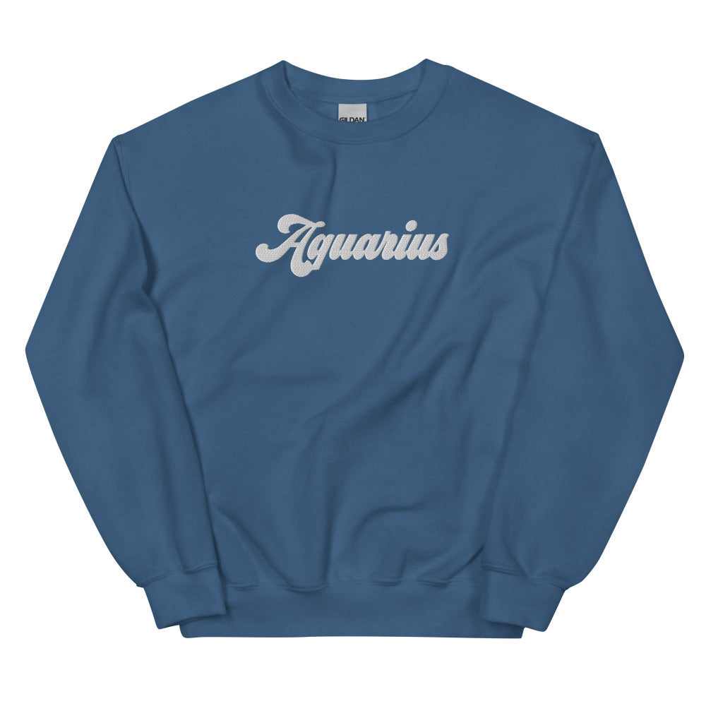 Aquarius Zodiac Embroidered Sweatshirt - Indigo Blue Color - https://ascensionemporium.net