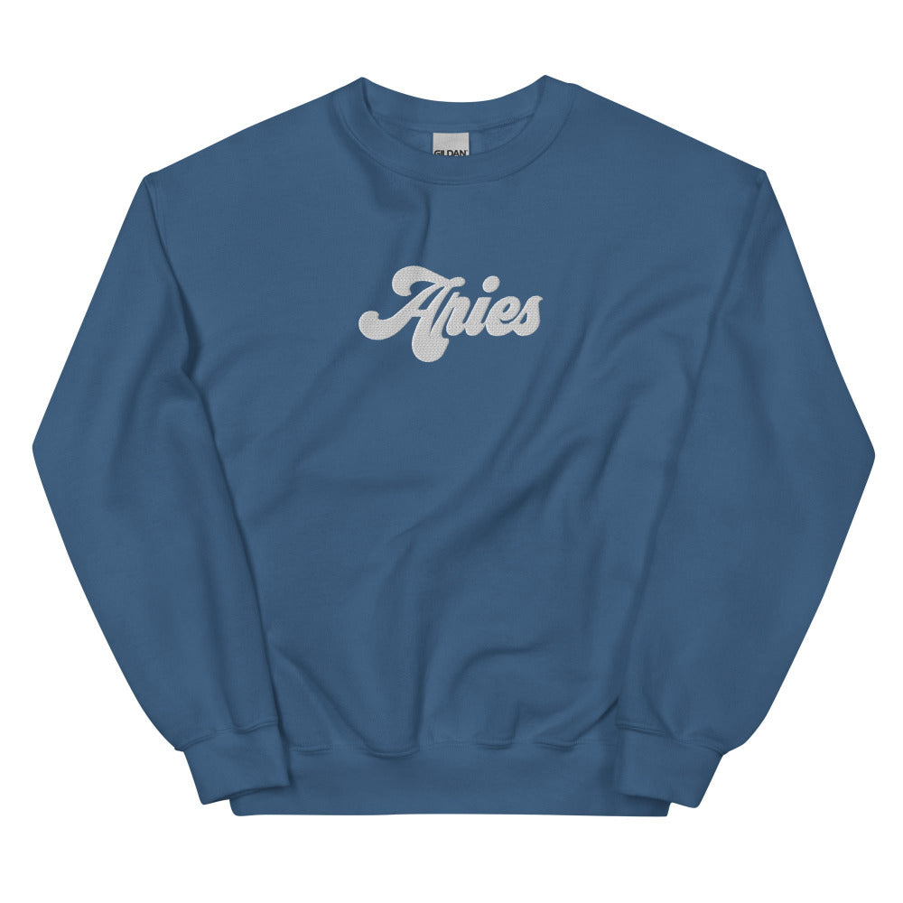 Aries Zodiac Embroidered Sweatshirt - Indigo Blue Color - https://ascensionemporium.net