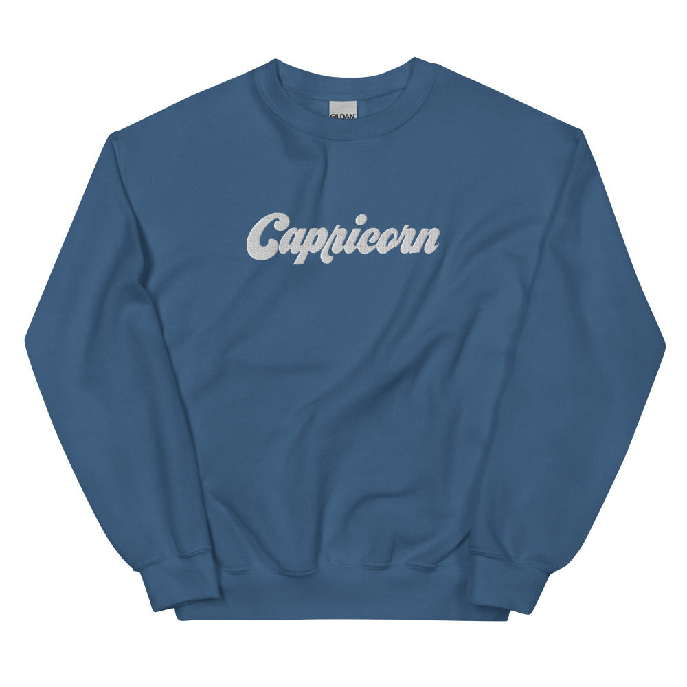 Capricorn Zodiac Embroidered Sweatshirt - Indigo Blue Color - https://ascensionemporium.net