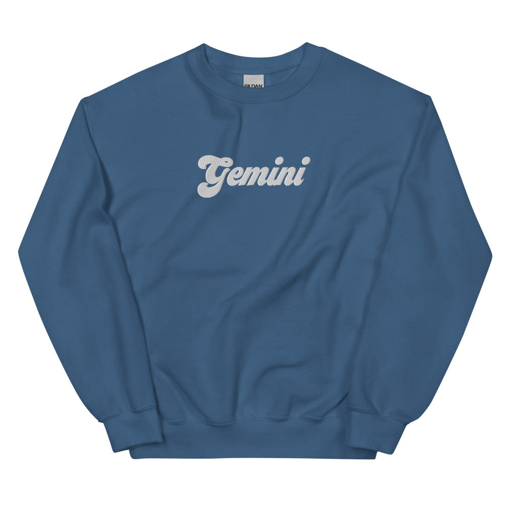 Gemini Zodiac Embroidered Sweatshirt - Indigo Blue Color - https://ascensionemporium.net
