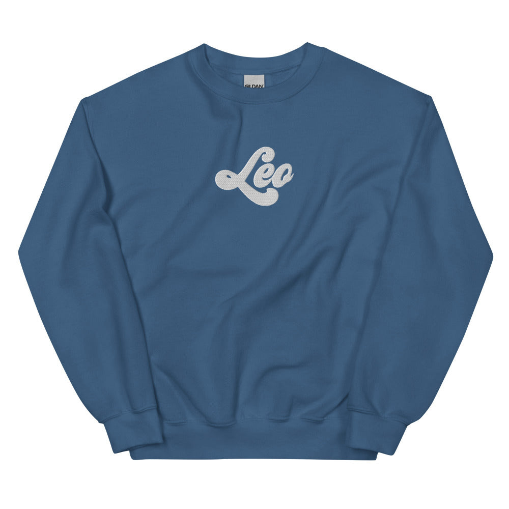 Leo Zodiac Embroidered Sweatshirt - Indigo Blue Color - https://ascensionemporium.net