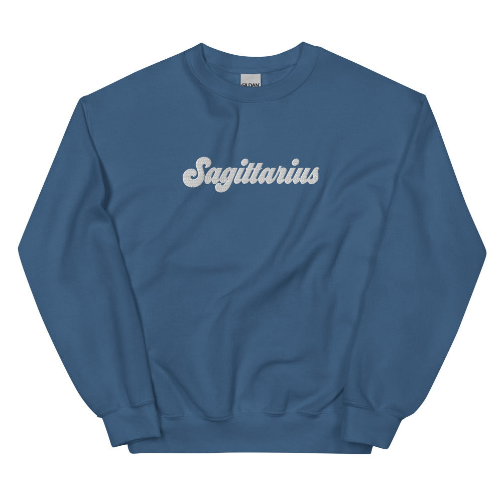 Sagittarius Zodiac Embroidered Sweatshirt - Indigo Blue Color - https://ascensionemporium.net