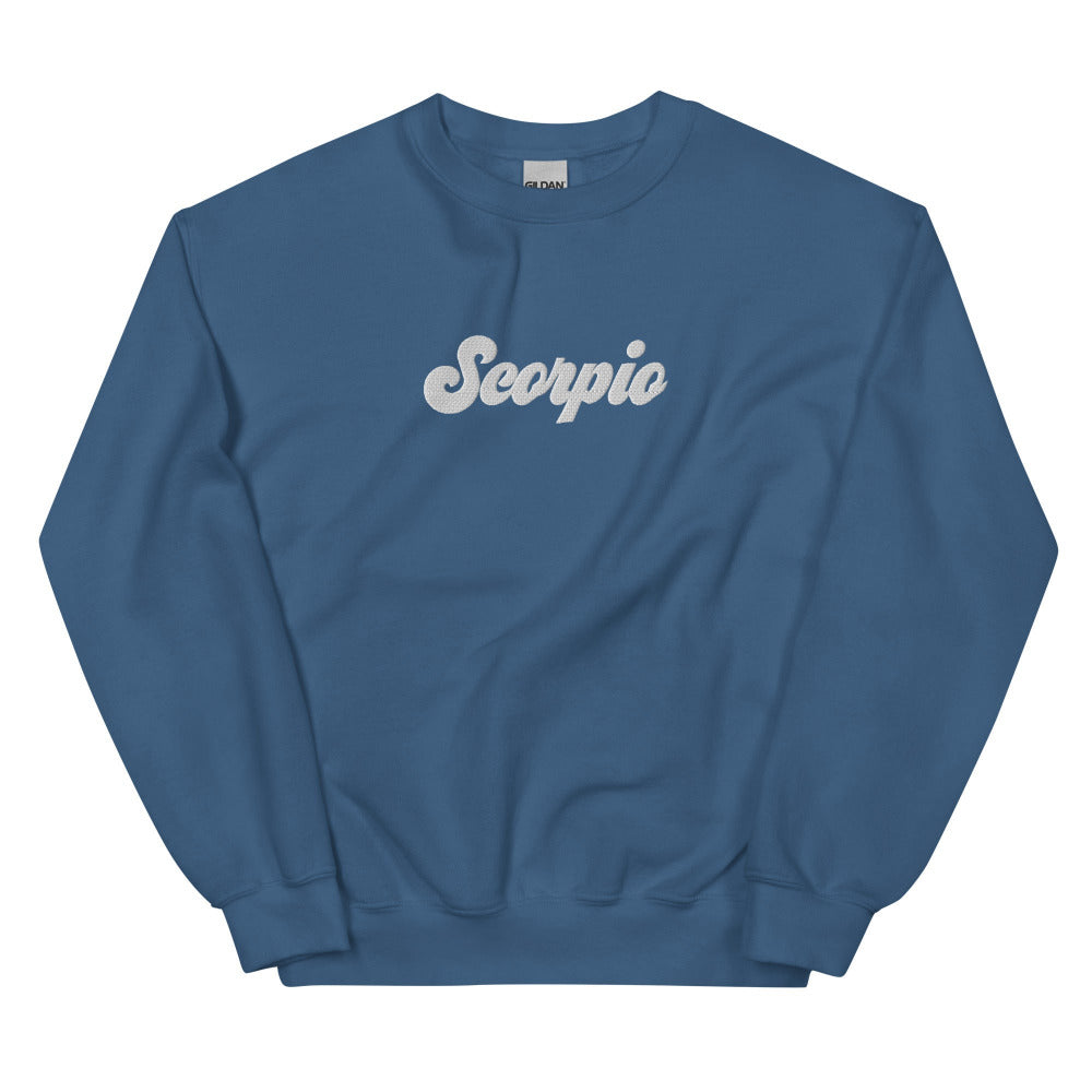 Scorpio Zodiac Embroidered Sweatshirt - Indigo Blue Color - https://ascensionemporium.net