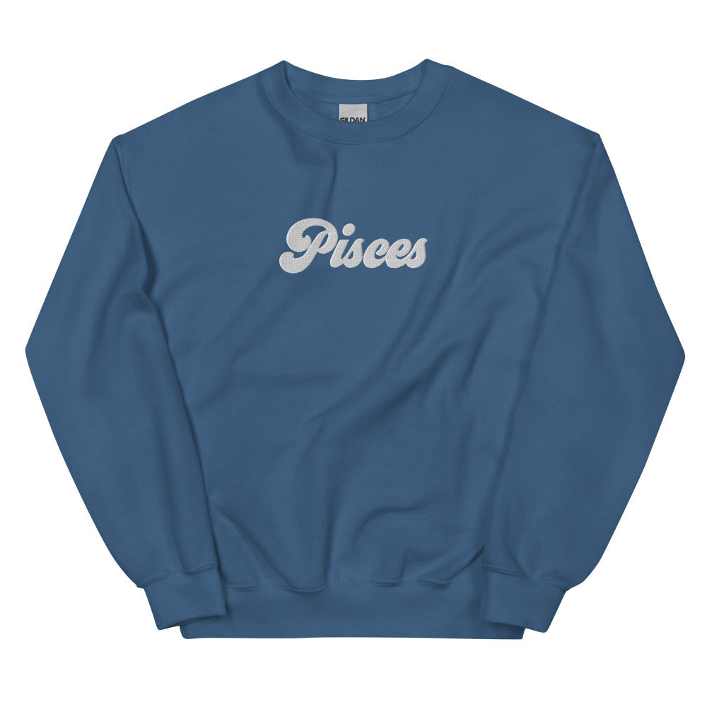 Pisces Zodiac Embroidered Sweatshirt - Indigo Blue Color - https://ascensionemporium.net