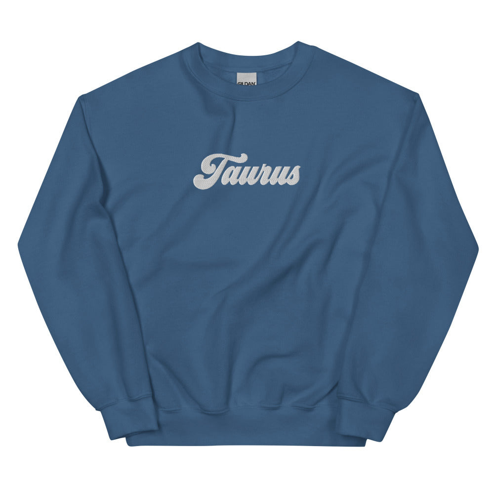 Taurus Zodiac Embroidered Sweatshirt - Indigo Blue Color - https://ascensionemporium.net
