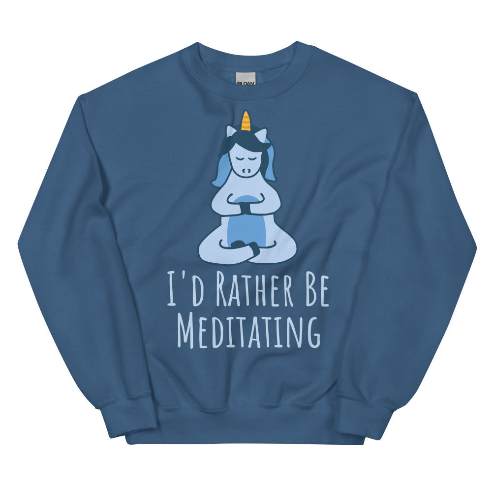 I'd Rather Be Meditating Unicorn Sweatshirt - Indigo Blue Color - https://ascensionemporium.net