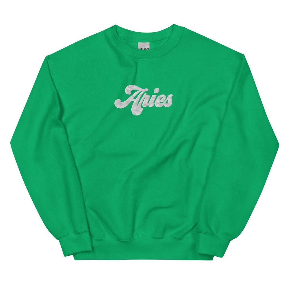 Aries Zodiac Embroidered Sweatshirt - Irish Green Color - https://ascensionemporium.net