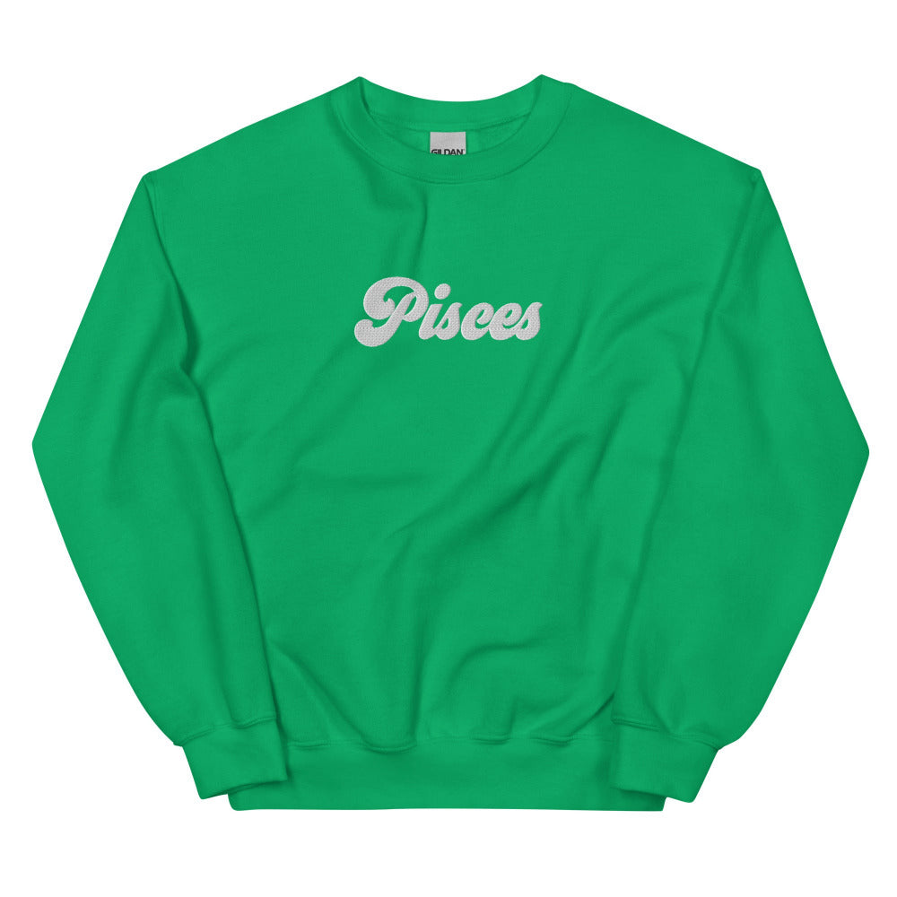 Pisces Zodiac Embroidered Sweatshirt - Irish Green Color - https://ascensionemporium.net