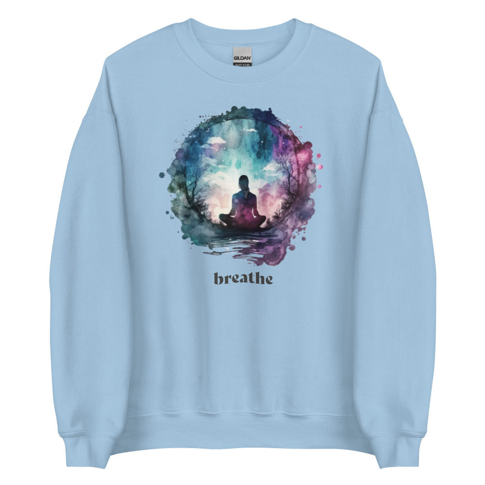 Breathe Yoga Meditation Sweatshirt - Watercolor Sphere - Light Blue Color