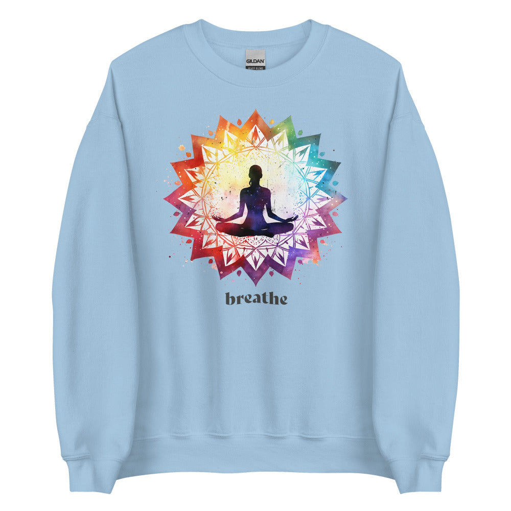 Breathe Yoga Meditation Sweatshirt - Chakra Mandala - Light Blue Color