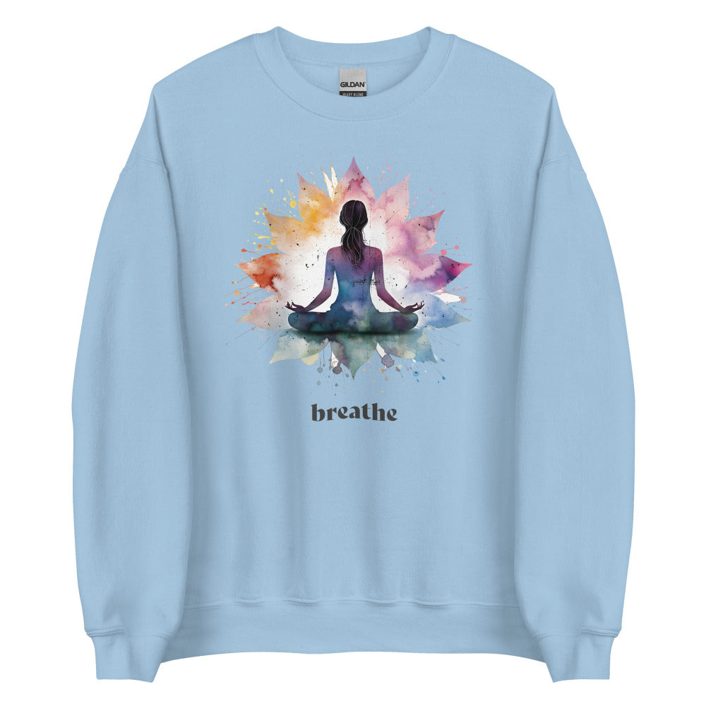 Breathe Yoga Meditation Sweatshirt - Flower Mandala - Light Blue Color