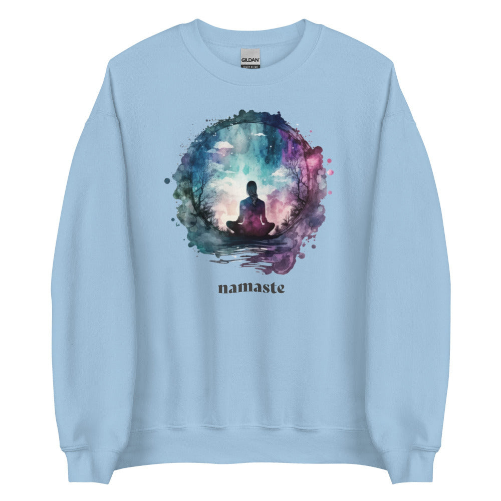 Namaste Yoga Meditation Sweatshirt - Watercolor Sphere - Light Blue Color