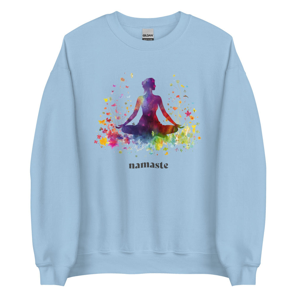 Namaste Yoga Meditation Sweatshirt - Rainbow Garden - Light Blue Color