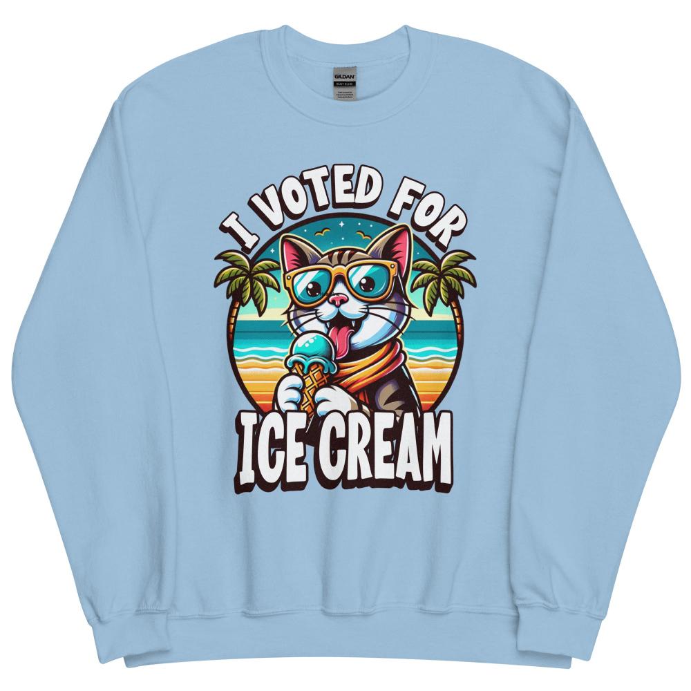 I Voted For Ice Cream Cat Sweatshirt - Light Blue Color - https://ascensionemporium.net