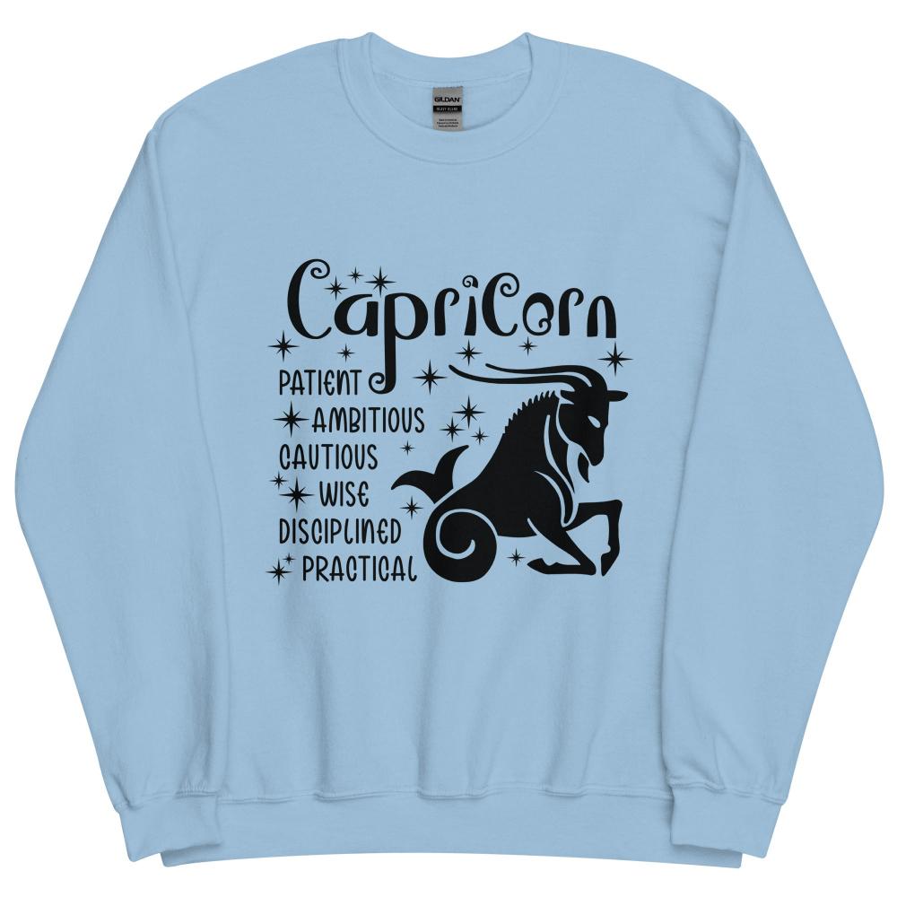 Capricorn Zodiac Positive Traits Sweatshirt - Light Blue Color - https://ascensionemporium.net