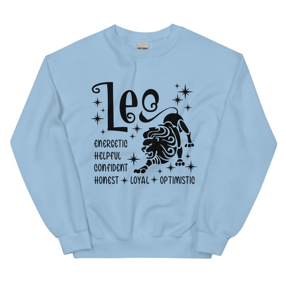Leo Zodiac Positive Traits Sweatshirt - Light Blue Color - https://ascensionemporium.net