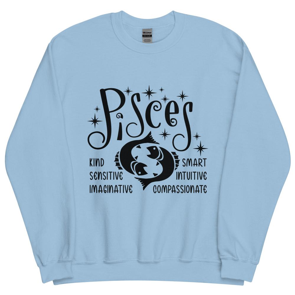 Pisces Zodiac Positive Traits Sweatshirt - Light Blue Color - https://ascensionemporium.net