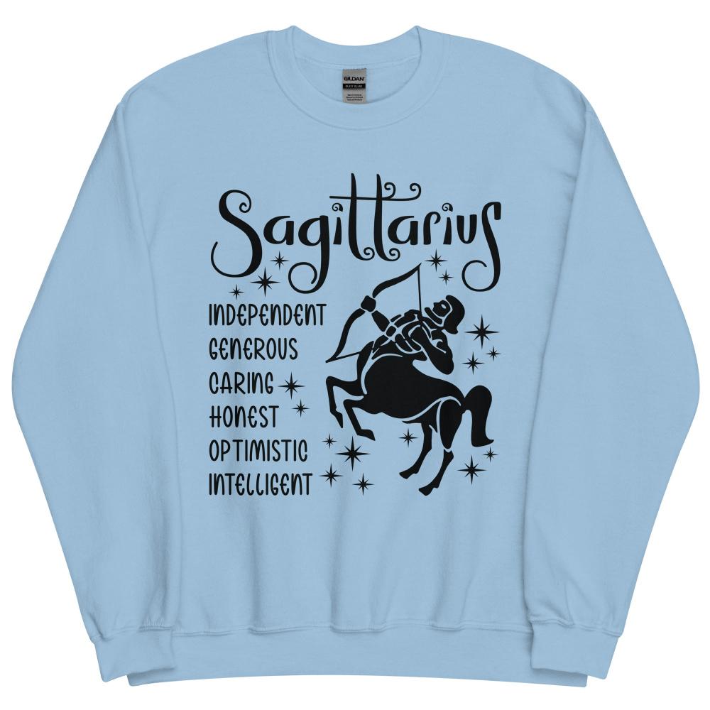 Sagittarius Zodiac Positive Traits Sweatshirt - Light Blue Color - https://ascensionemporium.net