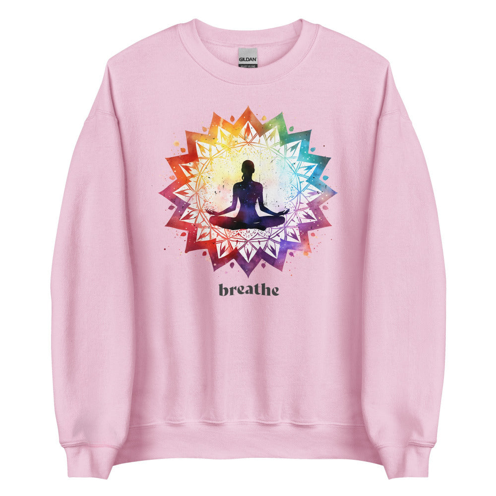 Breathe Yoga Meditation Sweatshirt - Chakra Mandala - Light Pink Color