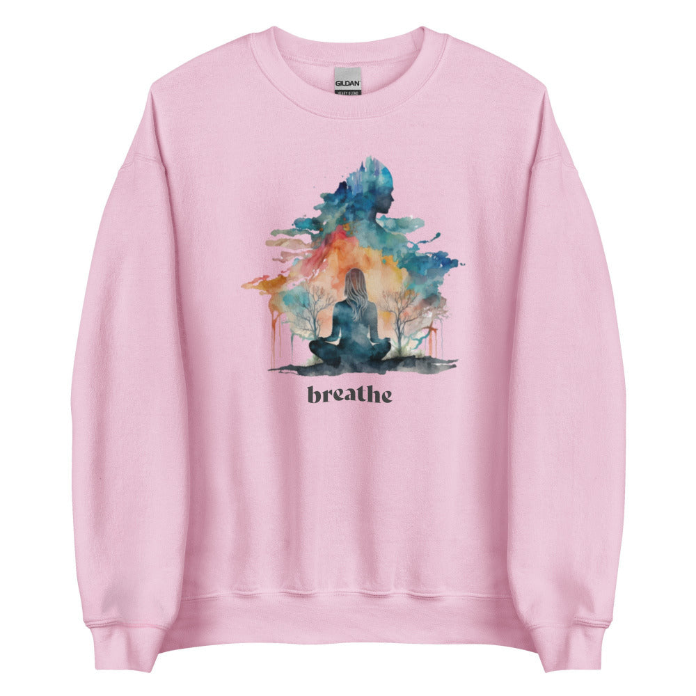Breathe Yoga Meditation Sweatshirt - Watercolor Clouds - Light Pink Color