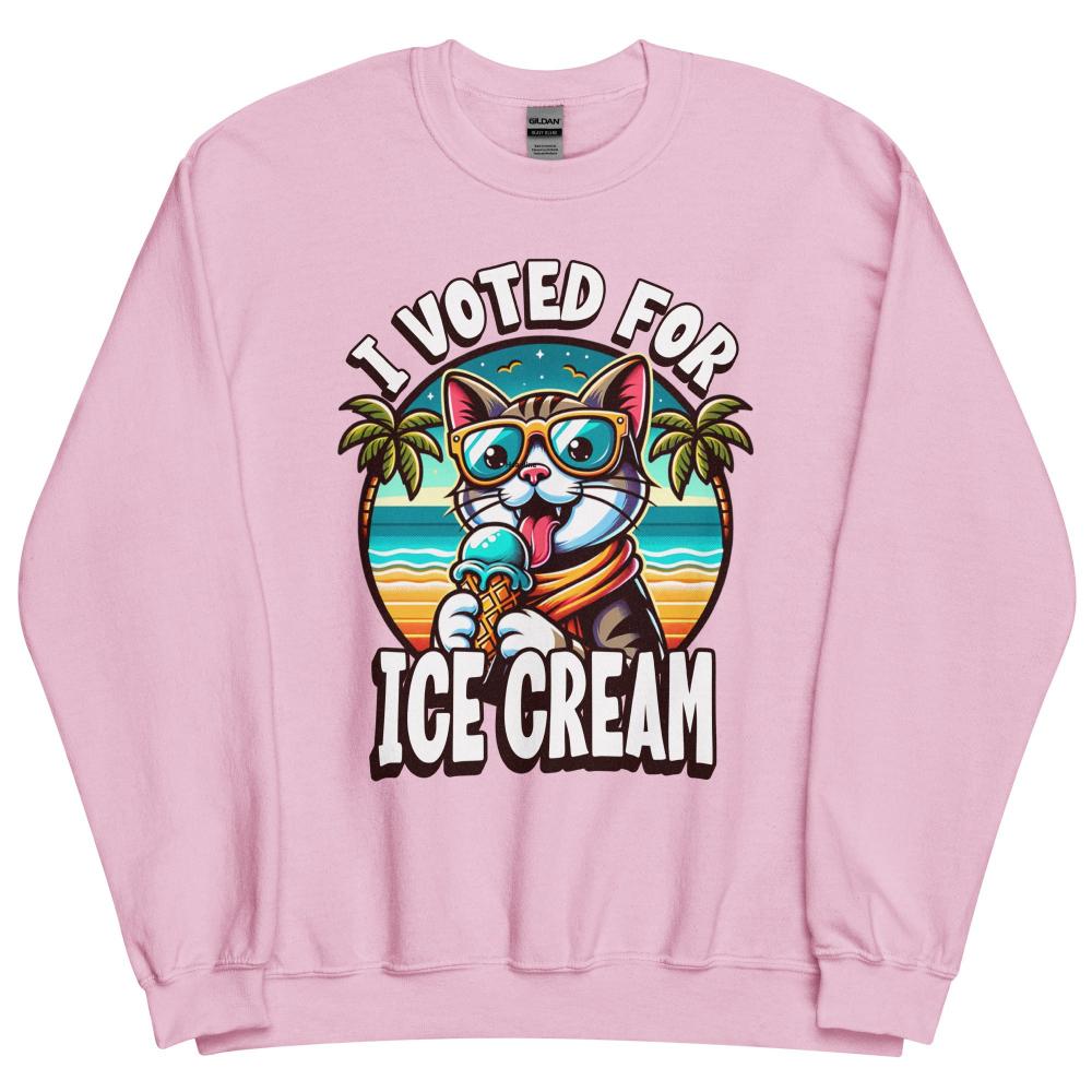 I Voted For Ice Cream Cat Sweatshirt - Light Pink Color - https://ascensionemporium.net