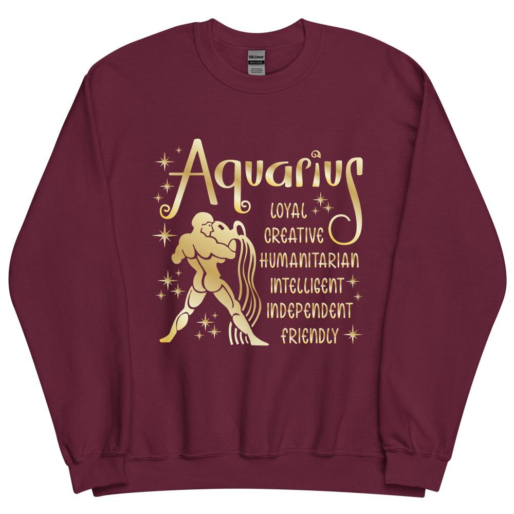 Aquarius Zodiac Positive Traits Sweatshirt - Maroon Color - https://ascensionemporium.net