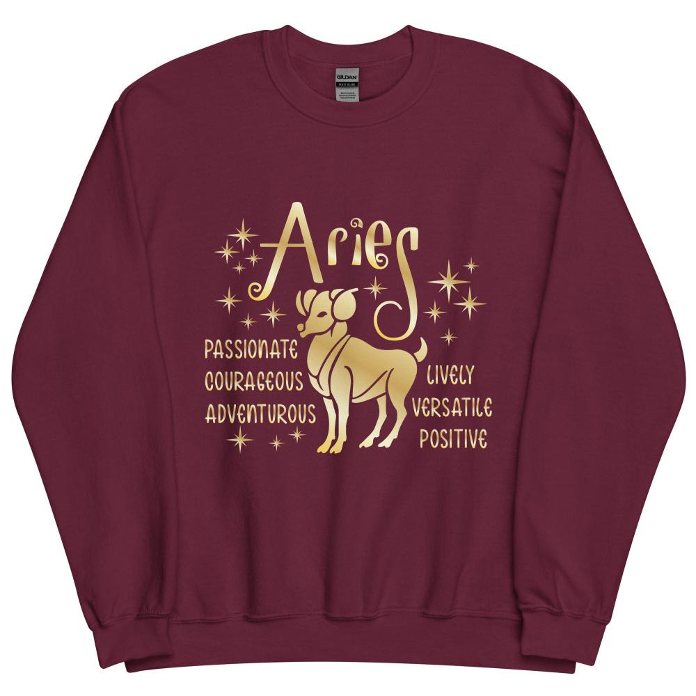 Aries Zodiac Positive Traits Sweatshirt - Maroon Color - https://ascensionemporium.net