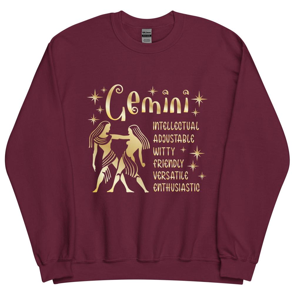 Gemini Zodiac Positive Traits Sweatshirt - Maroon Color - https://ascensionemporium.net