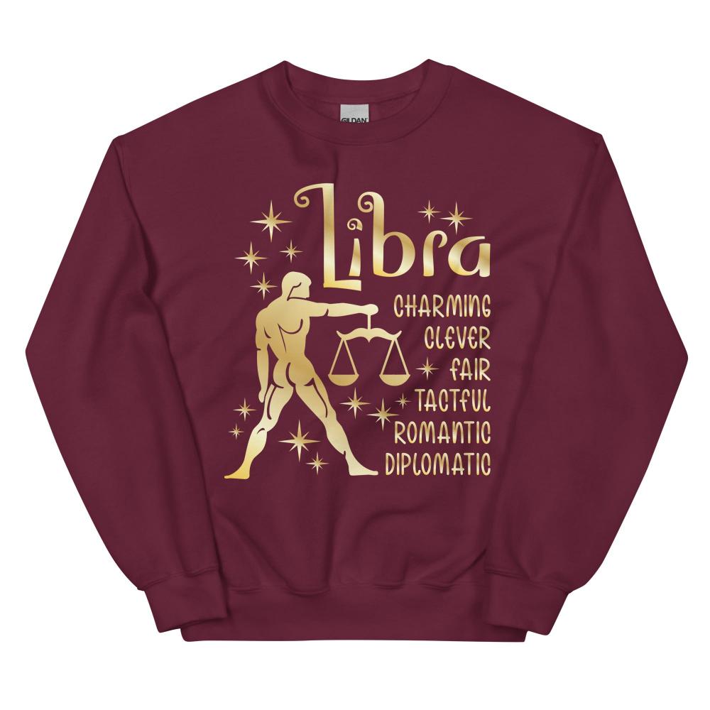 Libra Zodiac Positive Traits Sweatshirt - Maroon Color - https://ascensionemporium.net