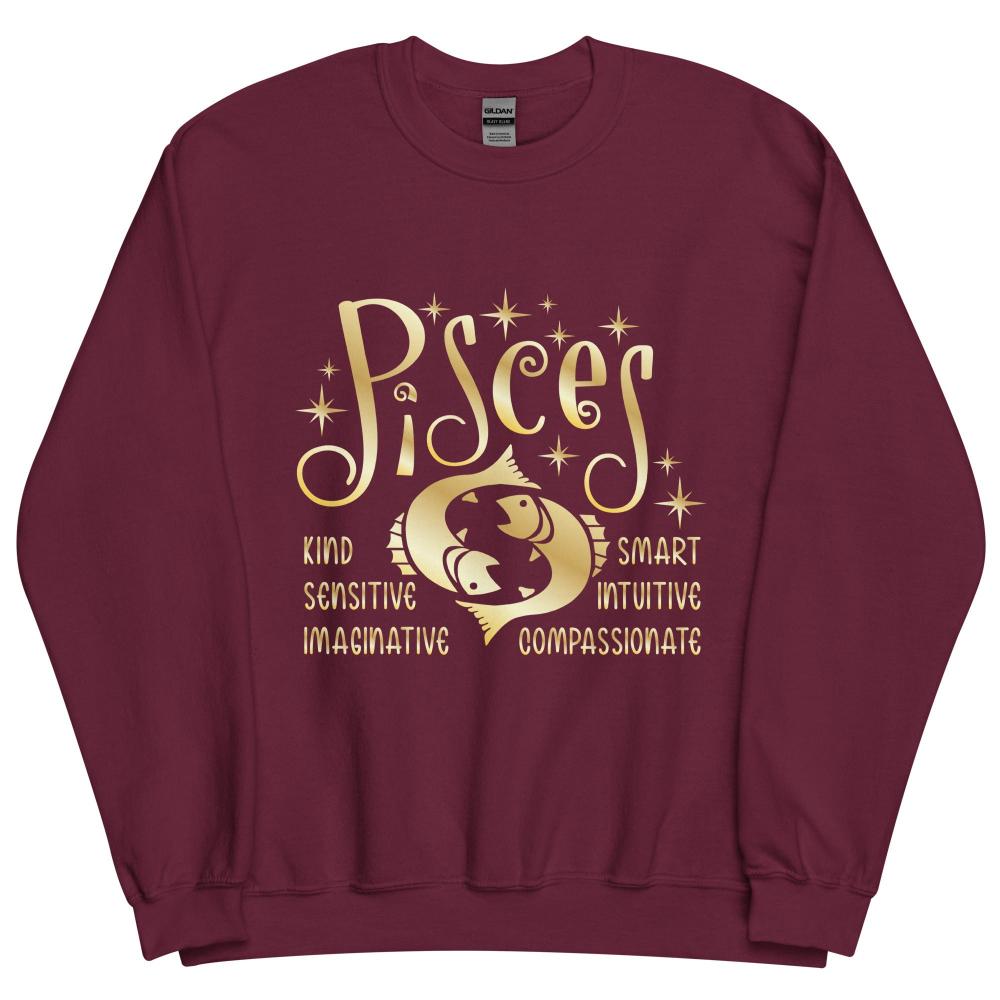 Pisces Zodiac Positive Traits Sweatshirt - Maroon Color - https://ascensionemporium.net