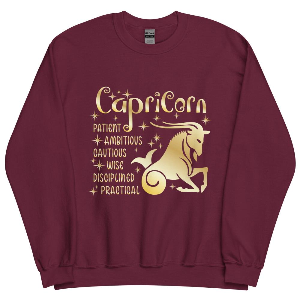 Capricorn Zodiac Positive Traits Sweatshirt - Maroon Color - https://ascensionemporium.net