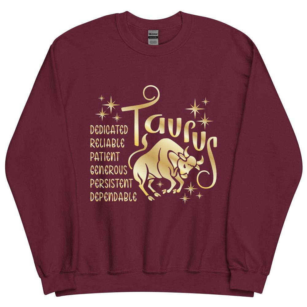 Taurus Zodiac Positive Traits Sweatshirt - Maroon Color - https://ascensionemporium.net