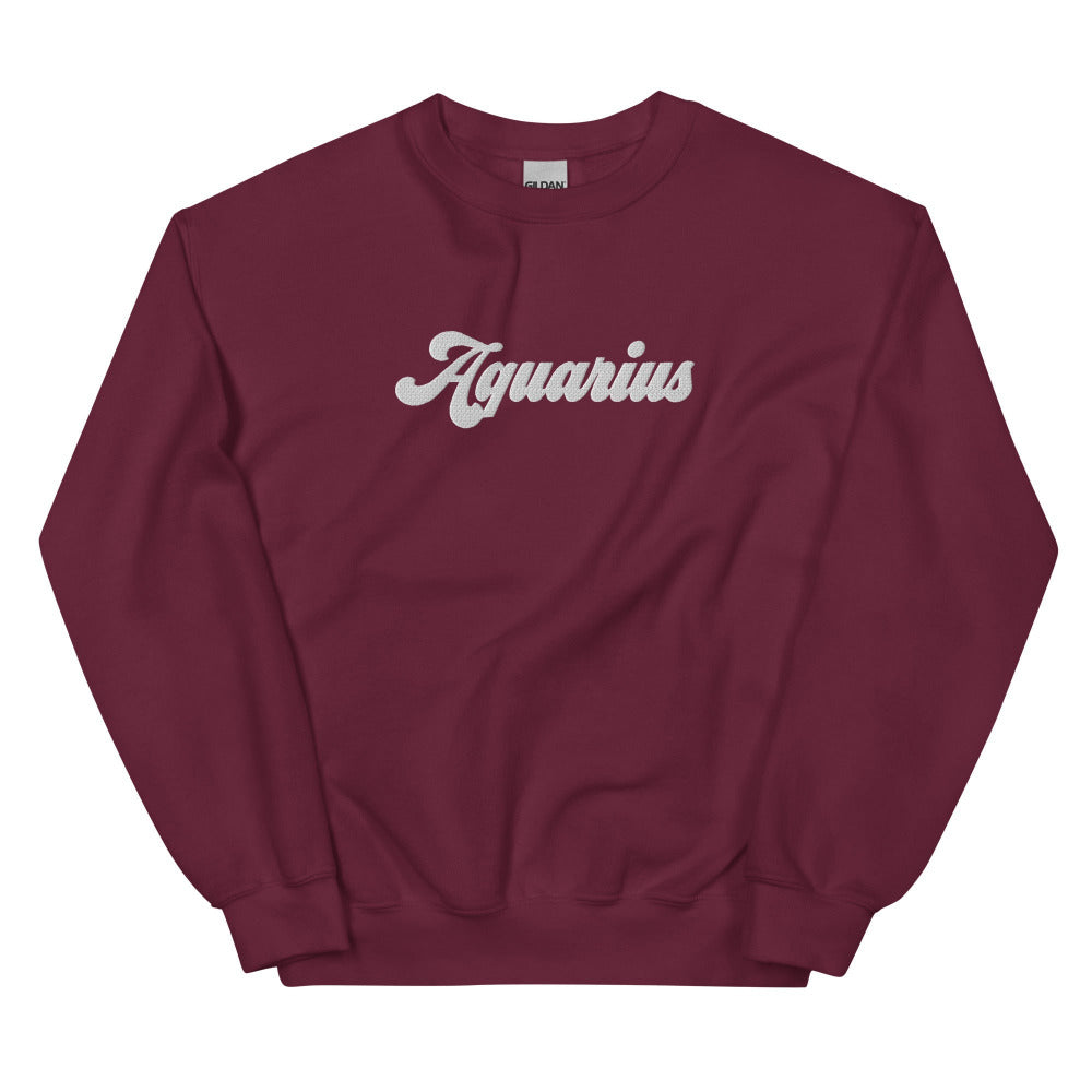 Aquarius Zodiac Embroidered Sweatshirt - Maroon Color - https://ascensionemporium.net