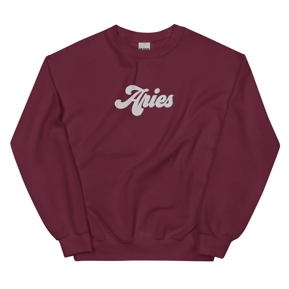 Aries Zodiac Embroidered Sweatshirt - Maroon Color - https://ascensionemporium.net