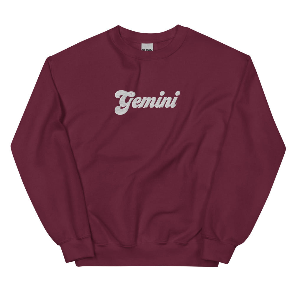 Gemini Zodiac Embroidered Sweatshirt - Maroon Color - https://ascensionemporium.net
